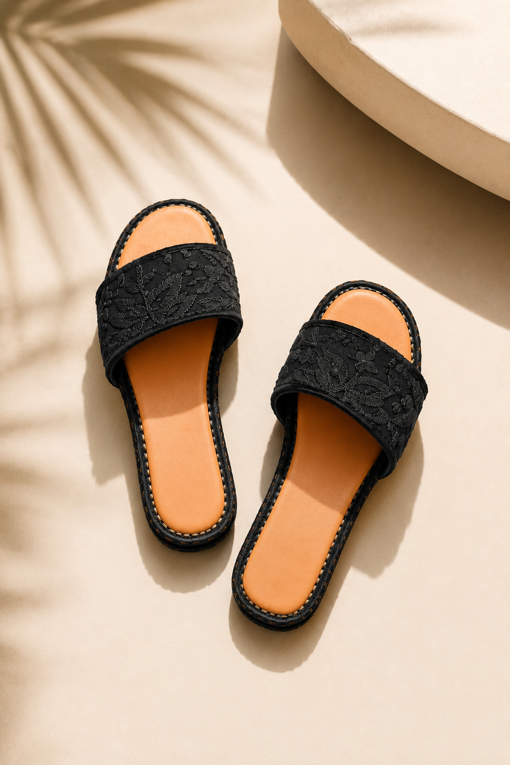 Midnight Bloom Embroidered Slides