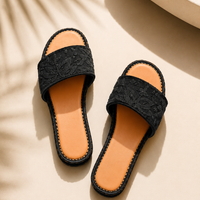 Midnight Bloom Embroidered Slides