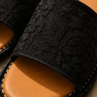 Midnight Bloom Embroidered Slides