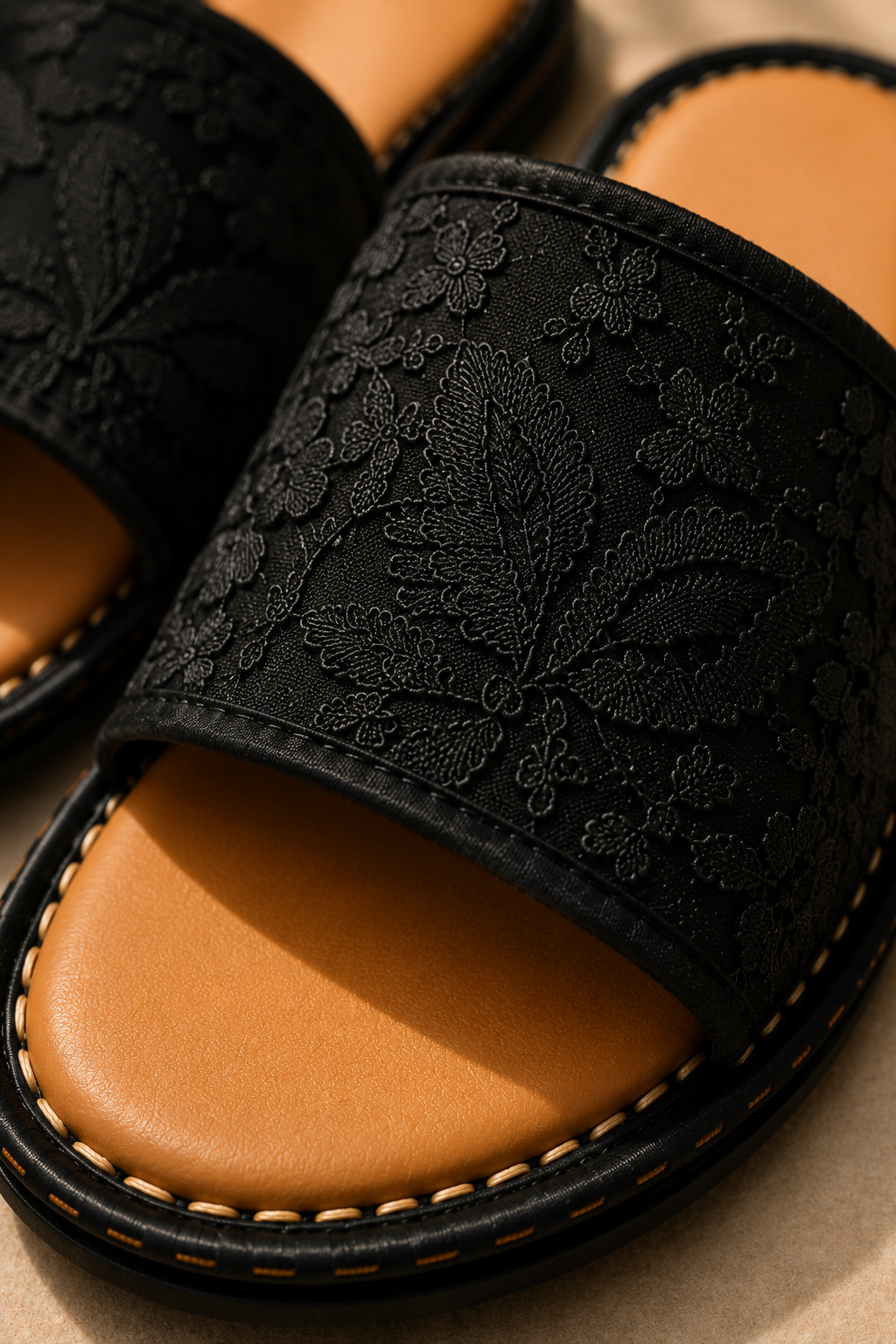 Midnight Bloom Embroidered Slides
